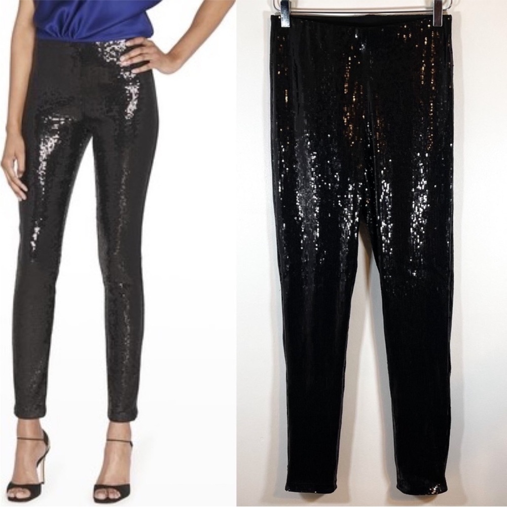 NWT Soft Surroundings Black Sequin Leggings Small Glam Disco Halloween Dress Up